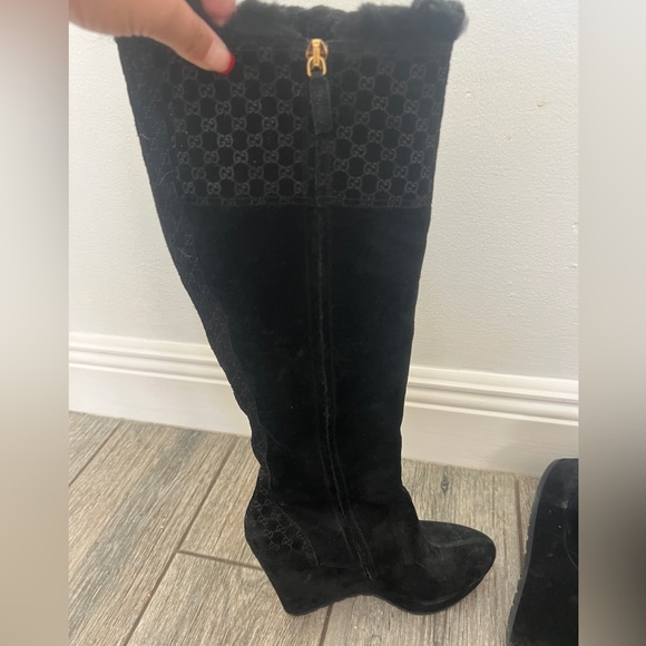 Gucci Courtney gf black knee high shearling boots - Picture 2 of 8